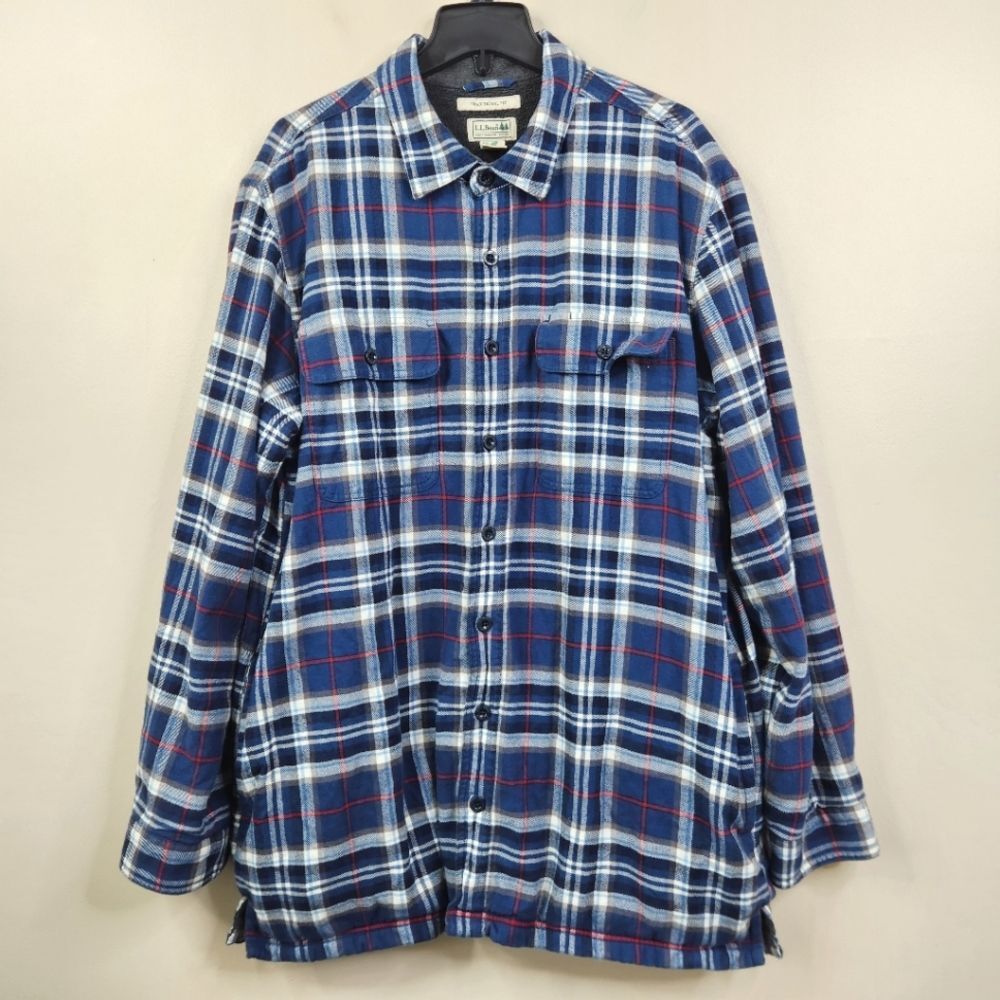 L.L. Bean Mens Long Sleeve Plaid Insulated 4 Pocket Traditional Fit Shacket XLT